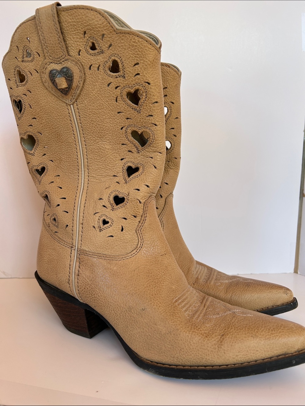 Durango Tan Heart Cutout Western Heeled Boots